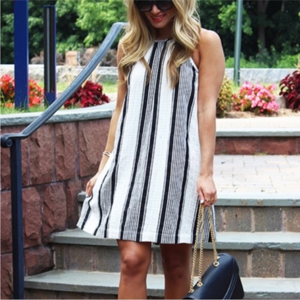 Striped Sleeveless Dress - Black and White